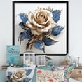 thumbnail image 1 of Designart "Golden Blue White Rose in Glass" Floral Framed Wall Art Decor - Traditional Blue Rose Living Room Framed Canvas Art, 1 of 6