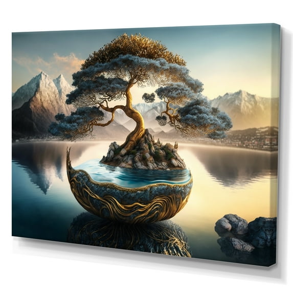 Designart Golden Bonsai Tree Canvas Wall Art