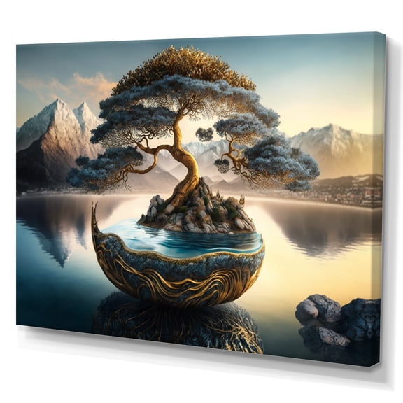 Designart Golden Bonsai Tree Canvas Wall Art