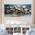 thumbnail image 1 of Designart "Golden Branches Blue and White Orchid Tree II" Oversized Landscapes Framed Wall Art - Country Gold Tree Hallway Framed Wall Art Decor, 1 of 7