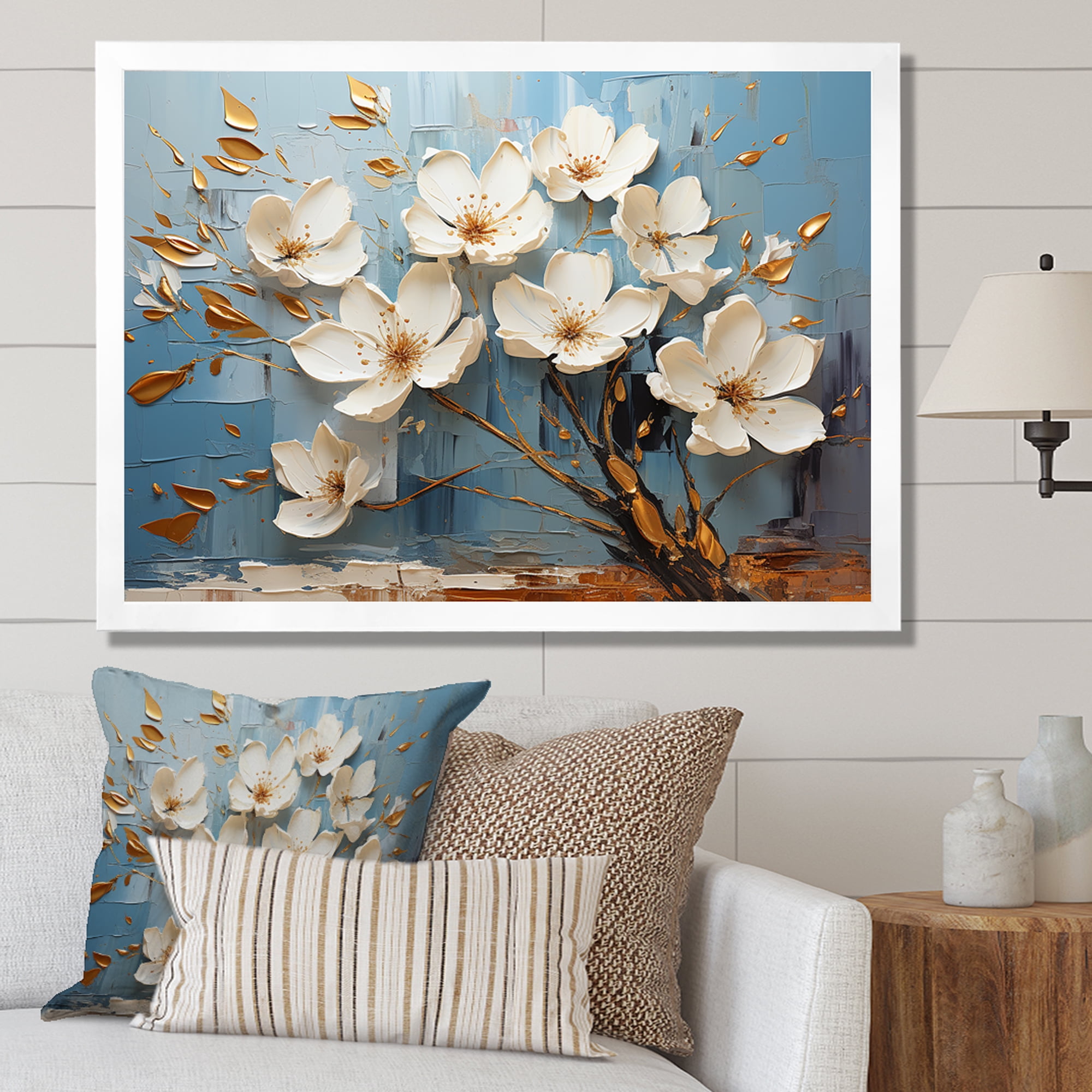 Designart "Golden Branches Blue and White Orchid Tree IV" Landscapes