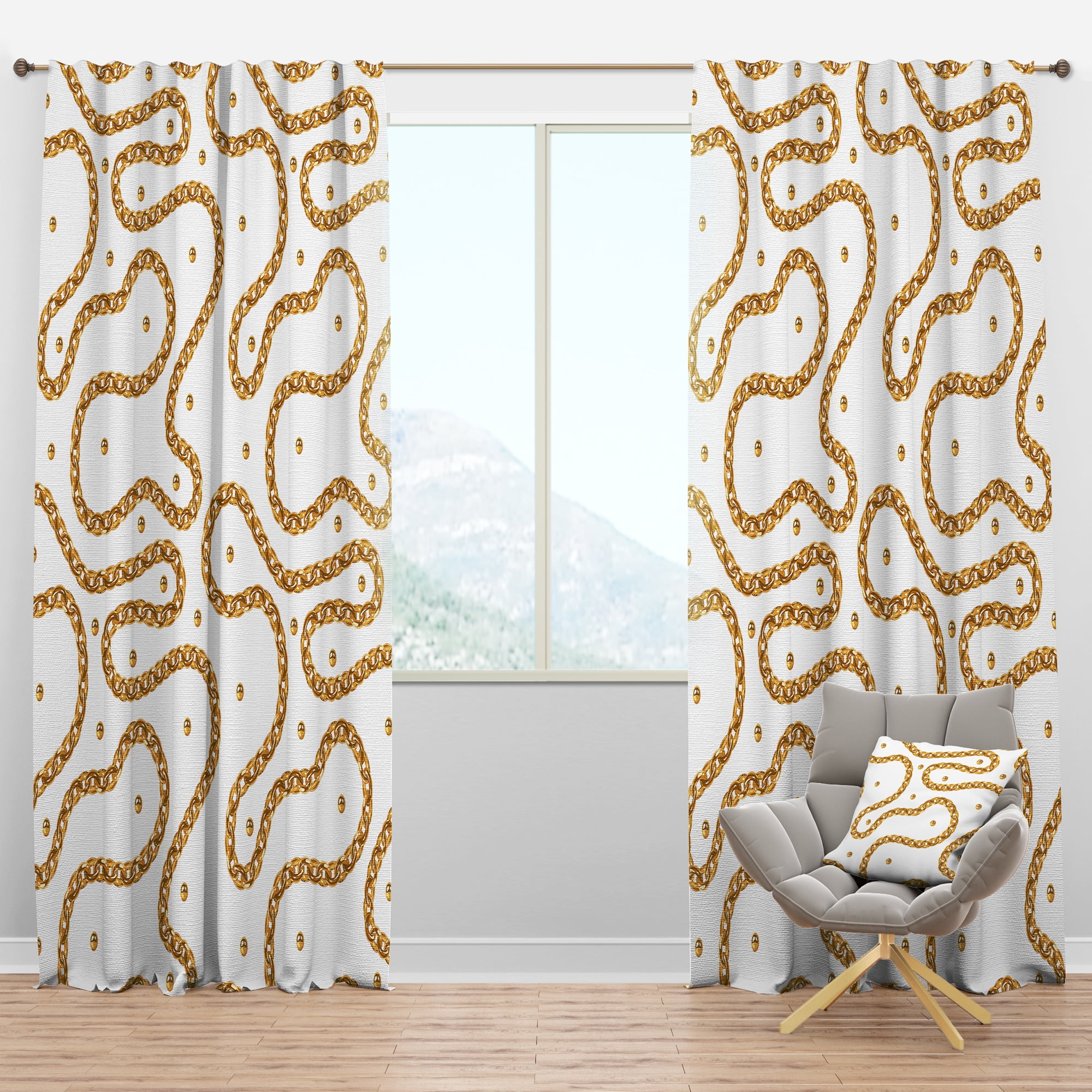 Designart 'Golden Chain Necklace Retro Pattern' Mid-Century Modern Blackout Curtain Panel