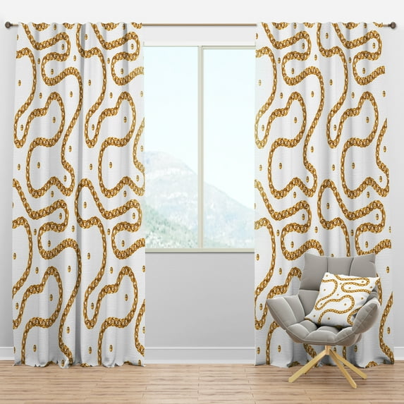 Designart 'Golden Chain Necklace Retro Pattern' Mid-Century Modern Blackout Curtain Panel