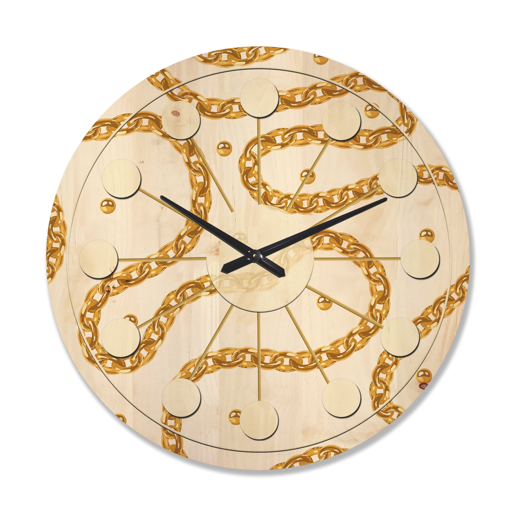 Designart 'Golden Chain Necklace Retro Pattern' Mid-Century Modern Wood Wall Clock