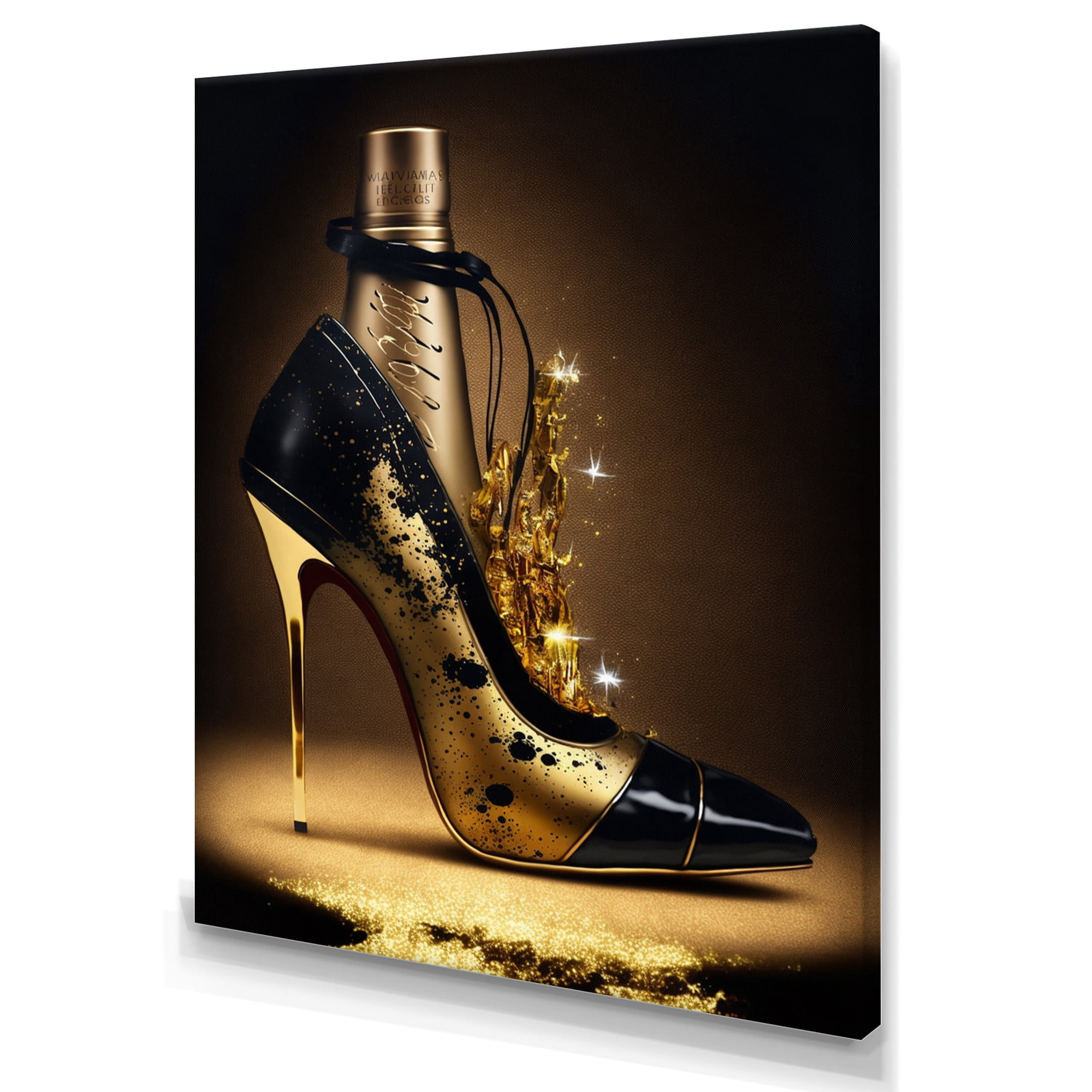 Designart Golden Champagne High Heel IV Canvas Wall Art
