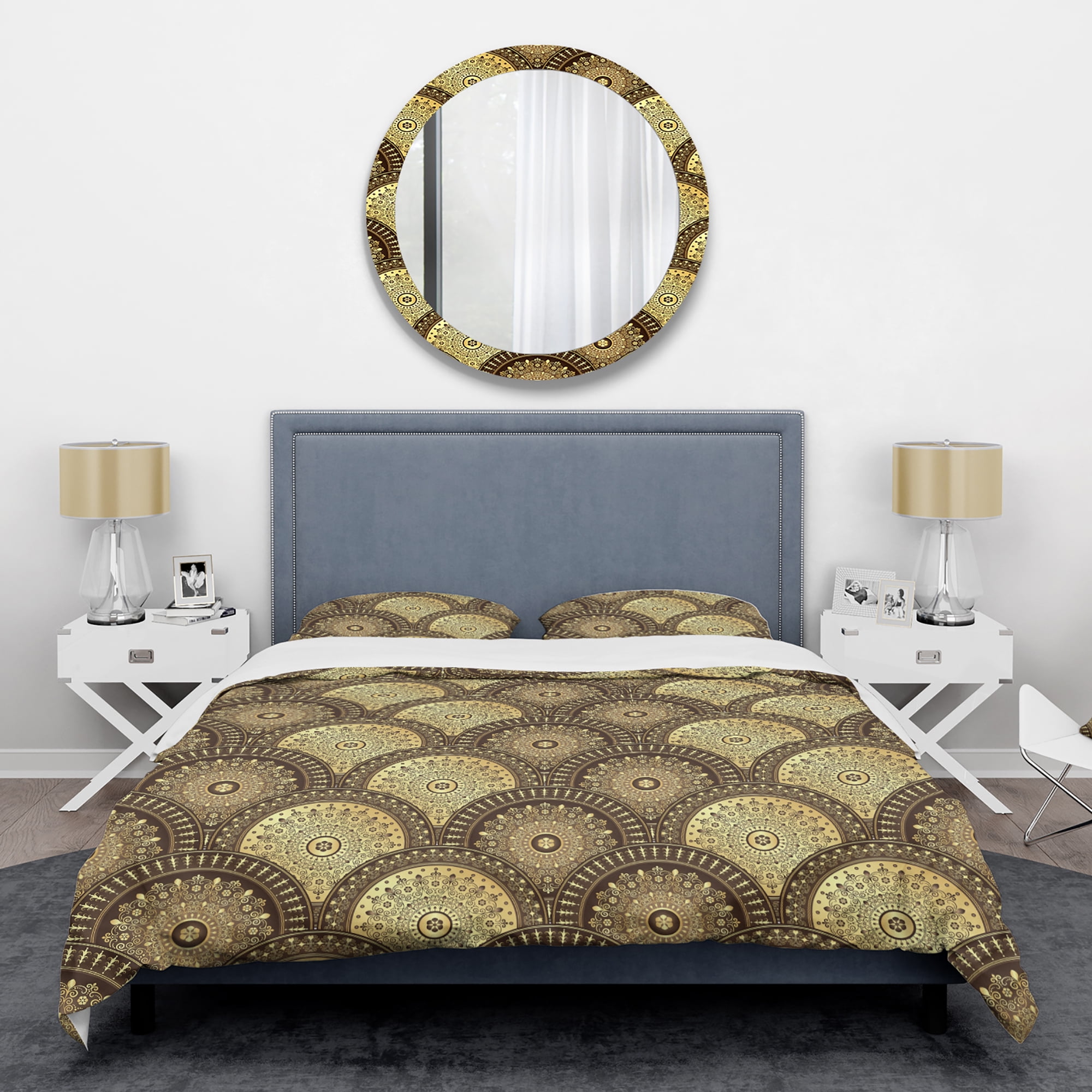 Designart 'Golden Circular Pattern I' Mid-Century Modern Duvet Cover Set