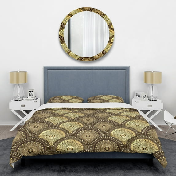 Designart 'Golden Circular Pattern I' Mid-Century Modern Duvet Cover Set