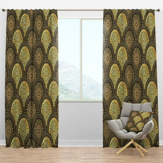Designart 'Golden Circular Retro Pattern I' Mid-Century Modern Blackout Curtain Panel