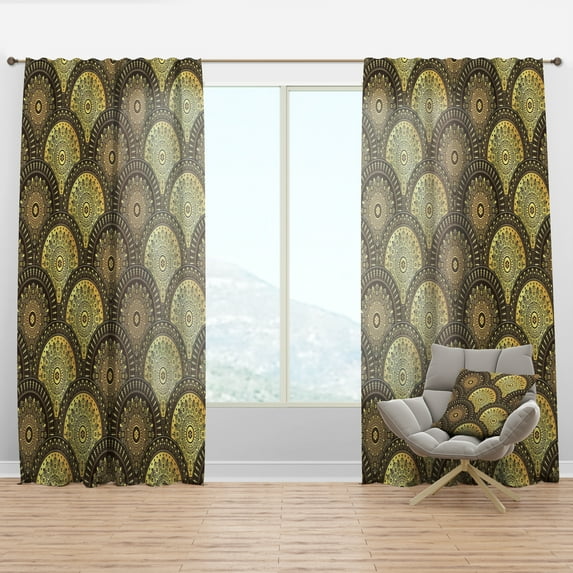 Designart 'Golden Circular Retro Pattern I' Mid-Century Modern Curtain Panel