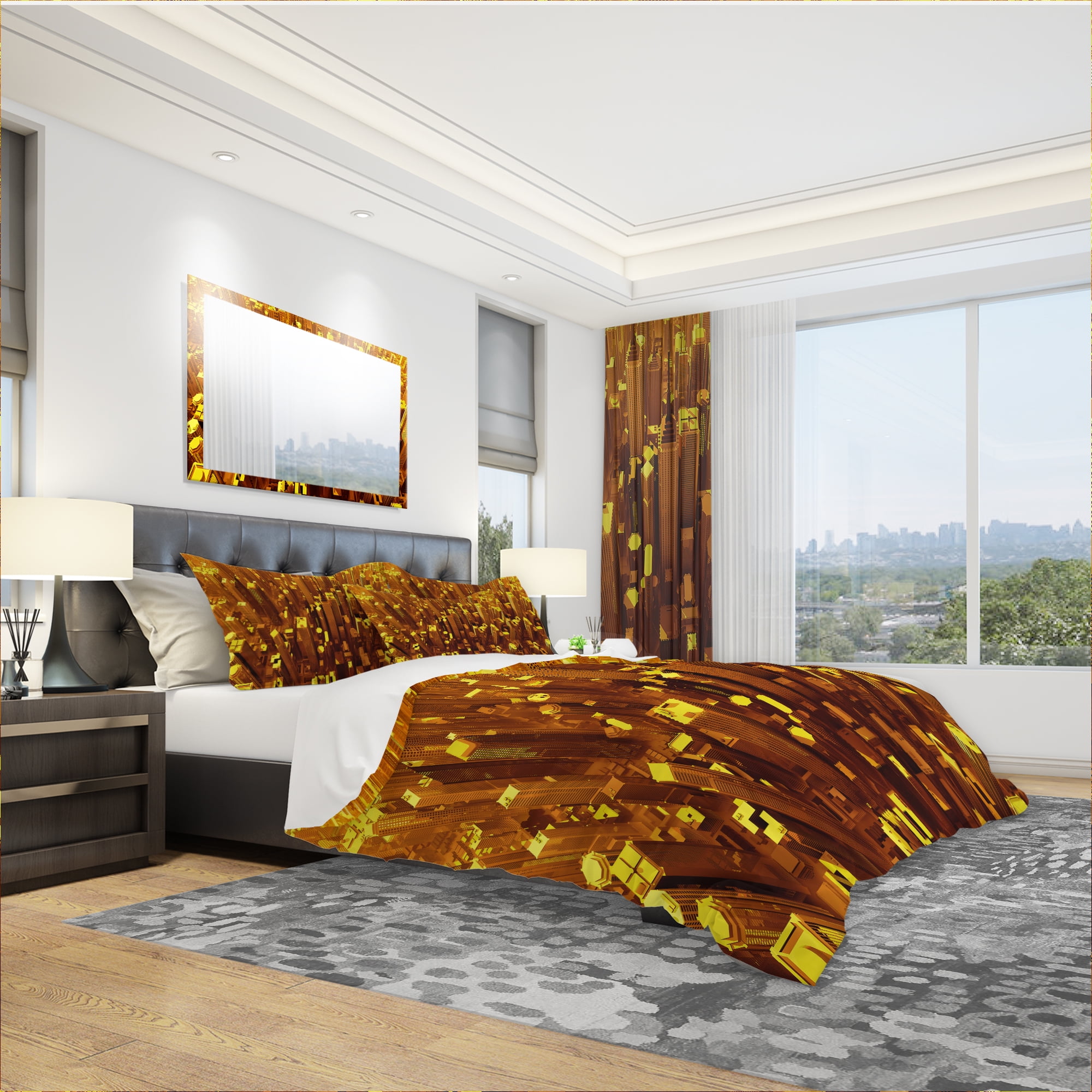 Designart 'Golden City From The Sky' Modern & Contemporary Duvet Cover Set