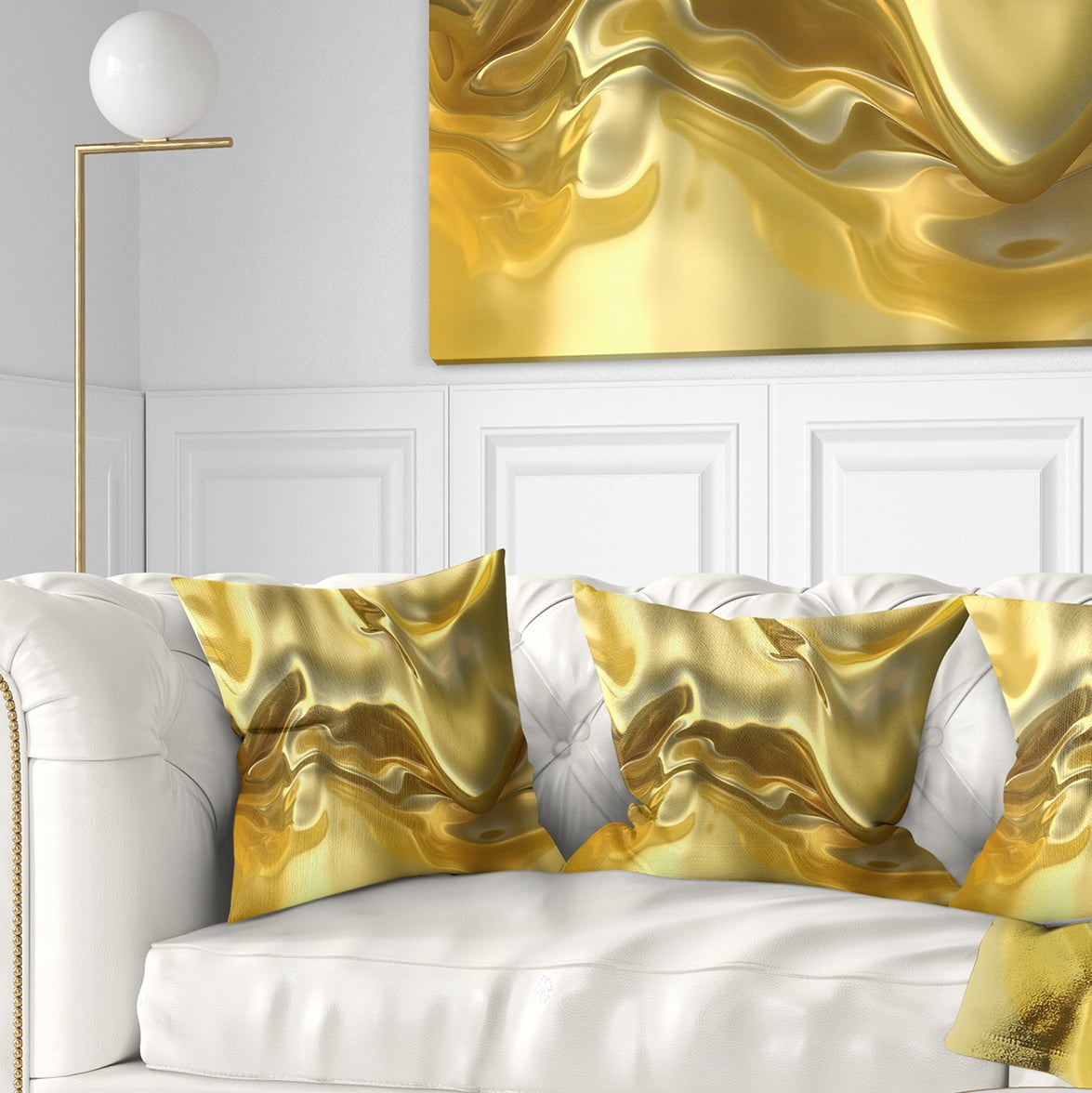 Designart Golden Cloth Texture - Abstract Throw Pillow - 16x16