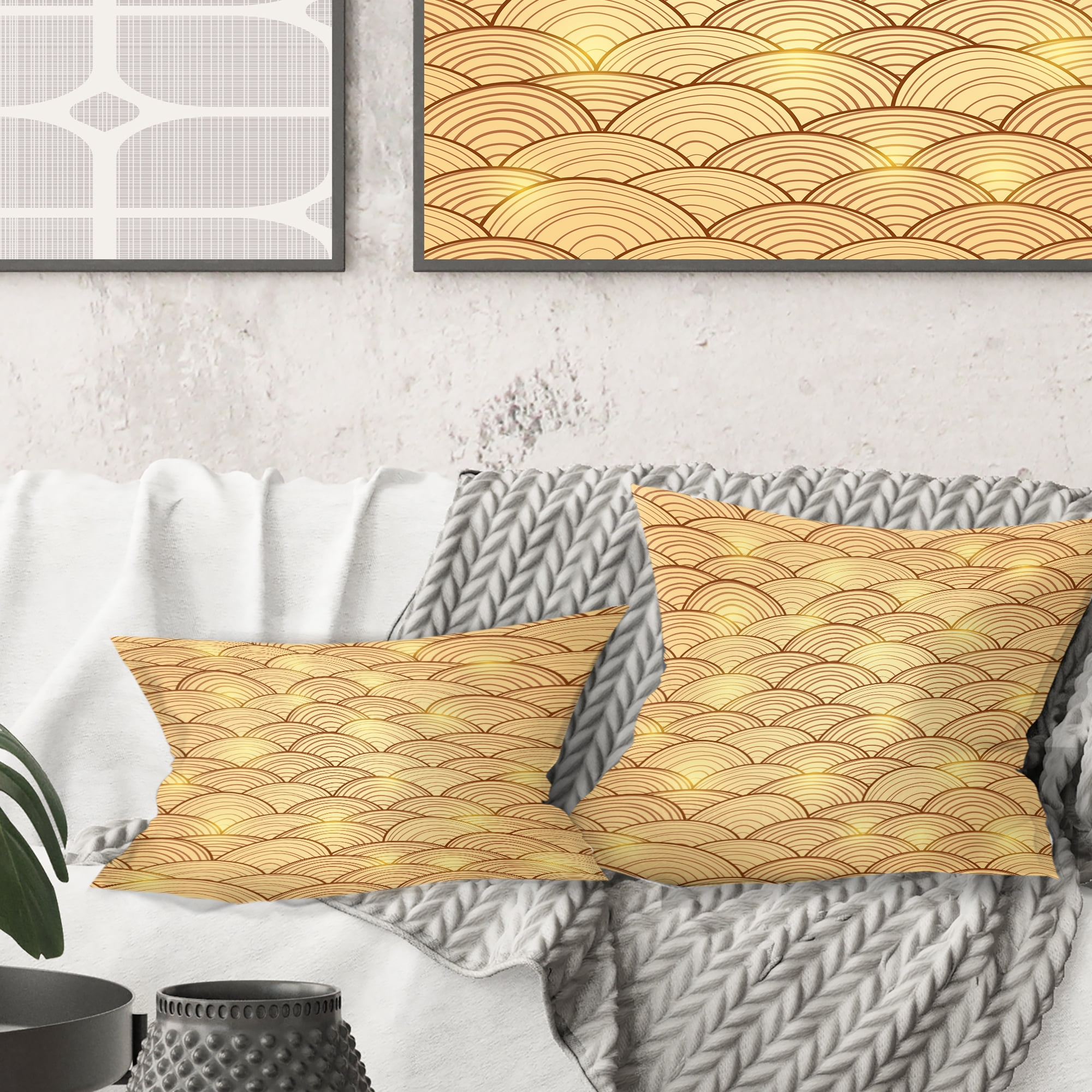 Designart Golden Clouds In The Sky' Mid-Century Modern Throw Pillow - 16x16