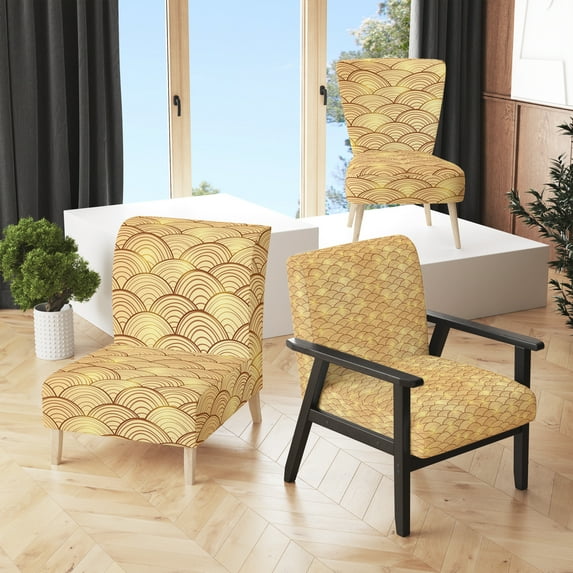 Designart "Golden Clouds In The Sky" Upholstered Mid-Century Accent Chair - Arm Chair