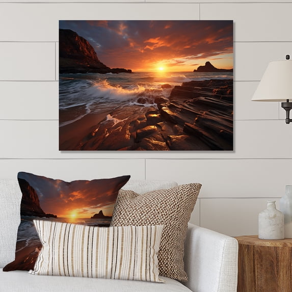 Designart "Golden Coastline Australia painting I" Nautical & Beach Metal Art Print