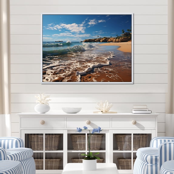 Designart "Golden Coastline II" Nautical & Beach Floater Framed Canvas Print