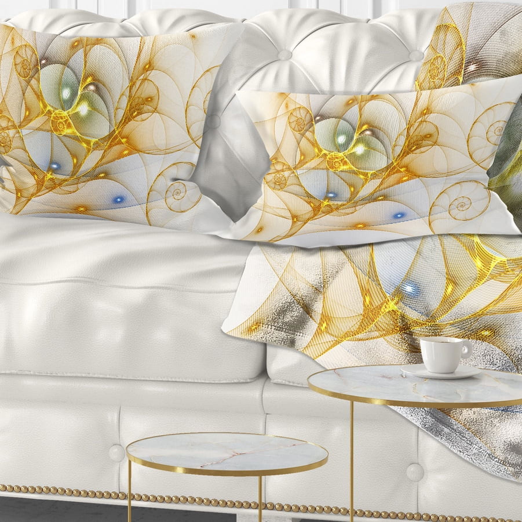 Designart Golden Colored Curly Spiral - Abstract Throw Pillow - 12x20
