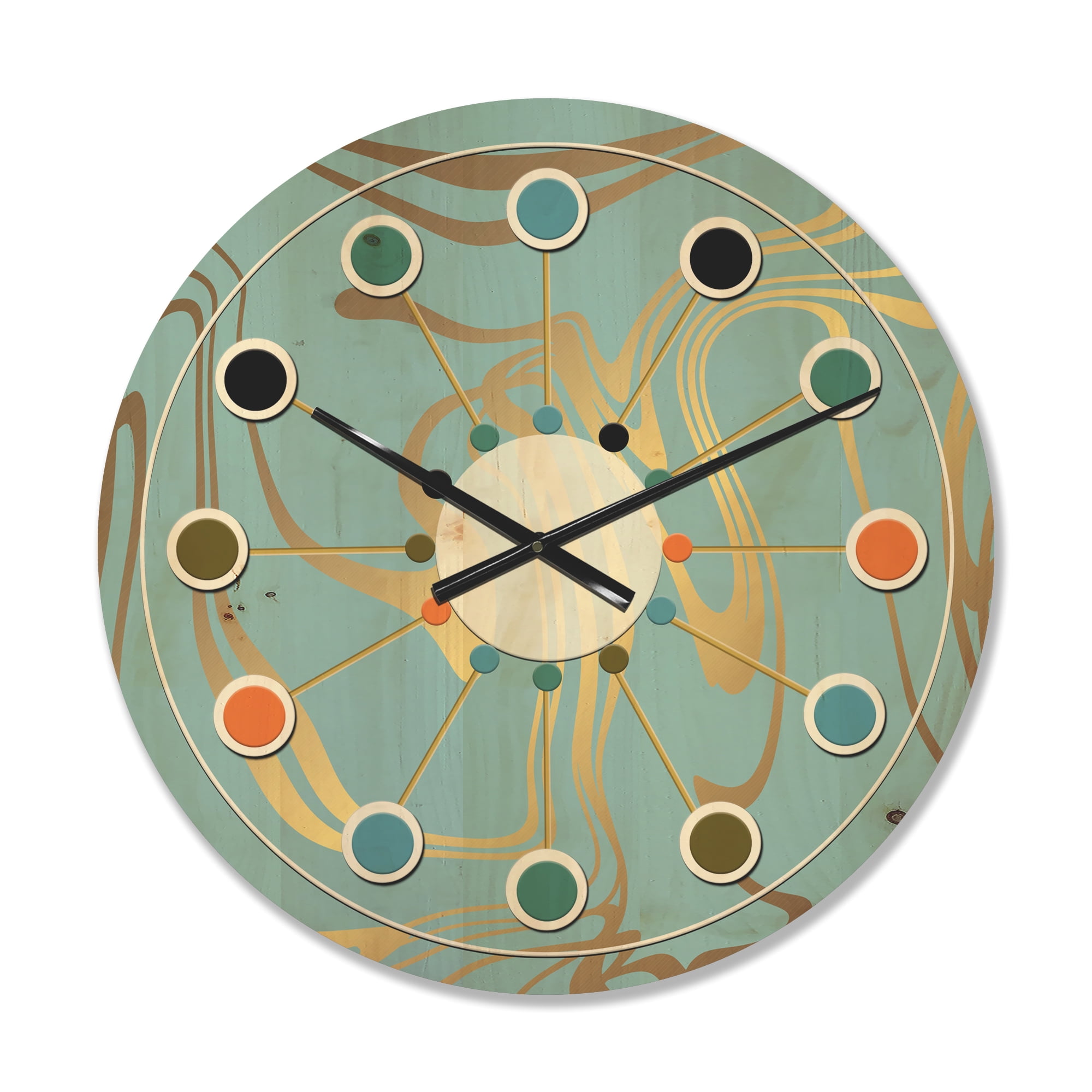Designart 'Golden Colored Marble Design I' Mid-Century Modern Wood Wall Clock