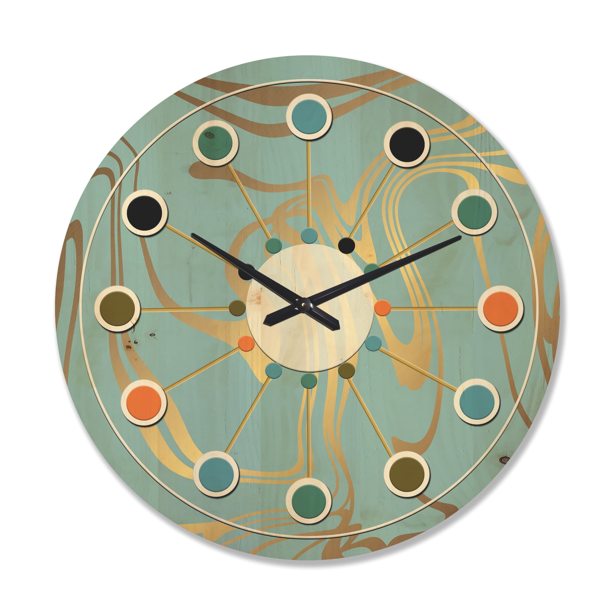 Designart 'Golden Colored Marble Design I' Mid-Century Modern Wood Wall Clock