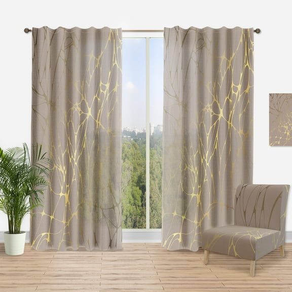 Designart 'Golden Colored Marble Design II' Mid-Century Modern Curtain Panel