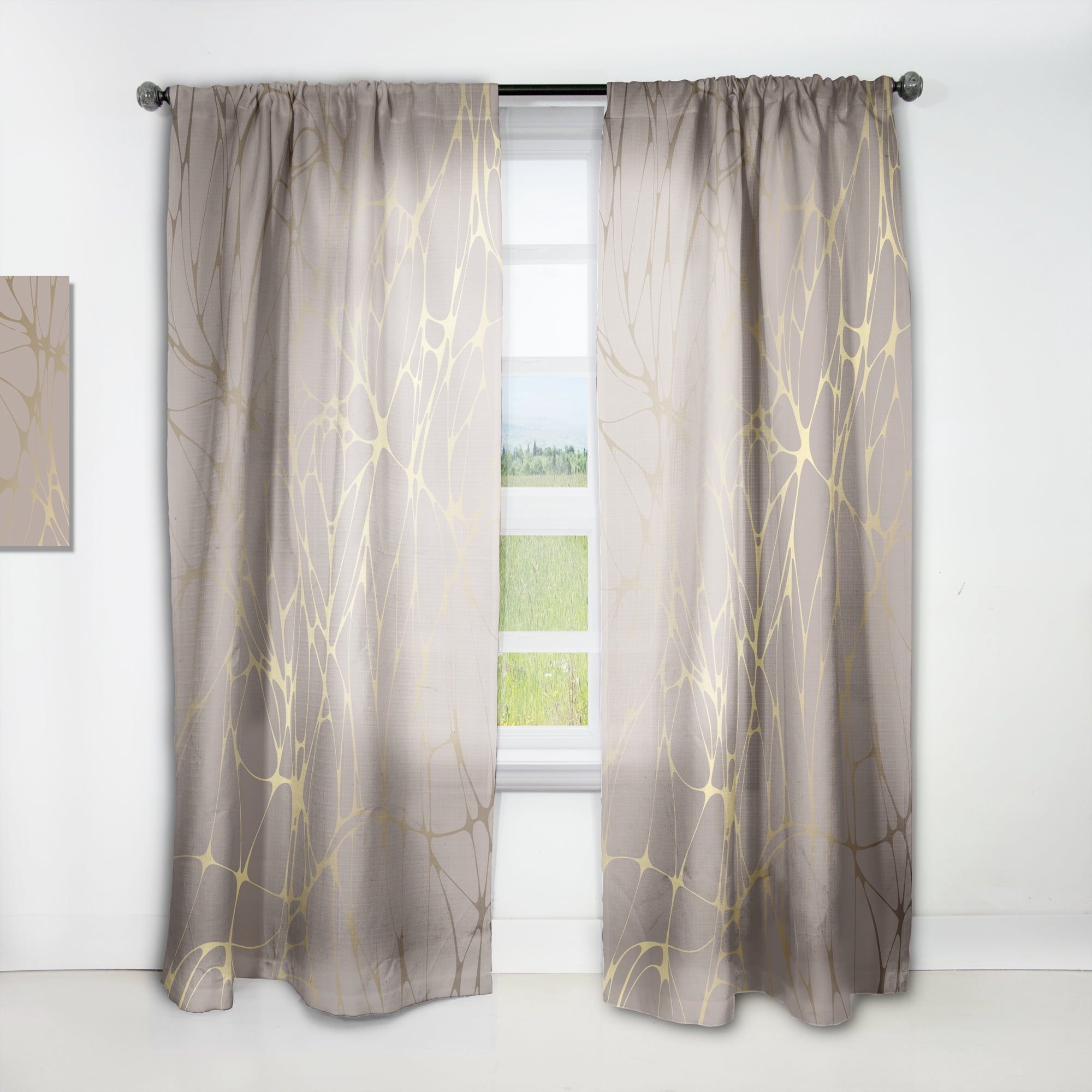 Designart 'Golden Colored Marble Design II' Mid-Century Modern Curtain Panel
