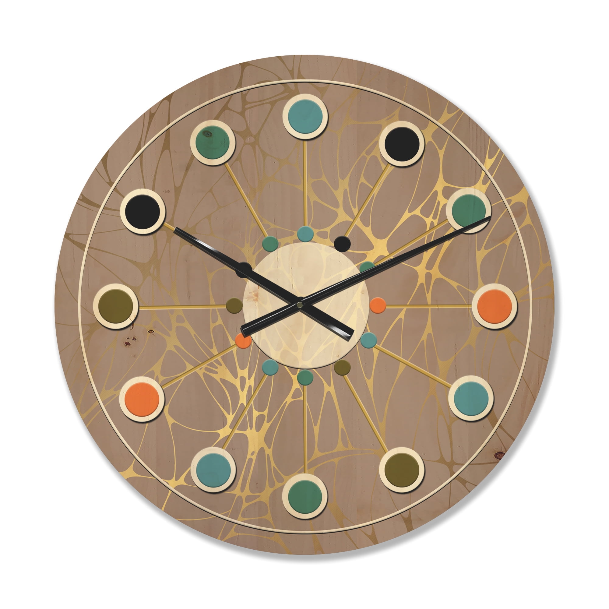 Designart 'Golden Colored Marble Design II' Mid-Century Modern Wood Wall Clock