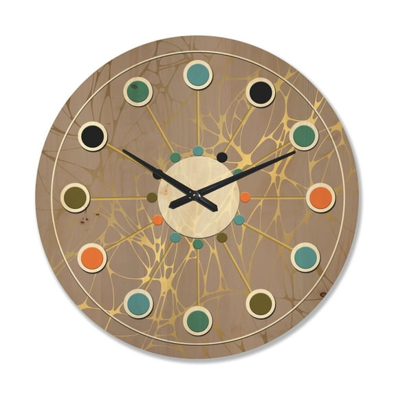 Designart 'Golden Colored Marble Design II' Mid-Century Modern Wood Wall Clock