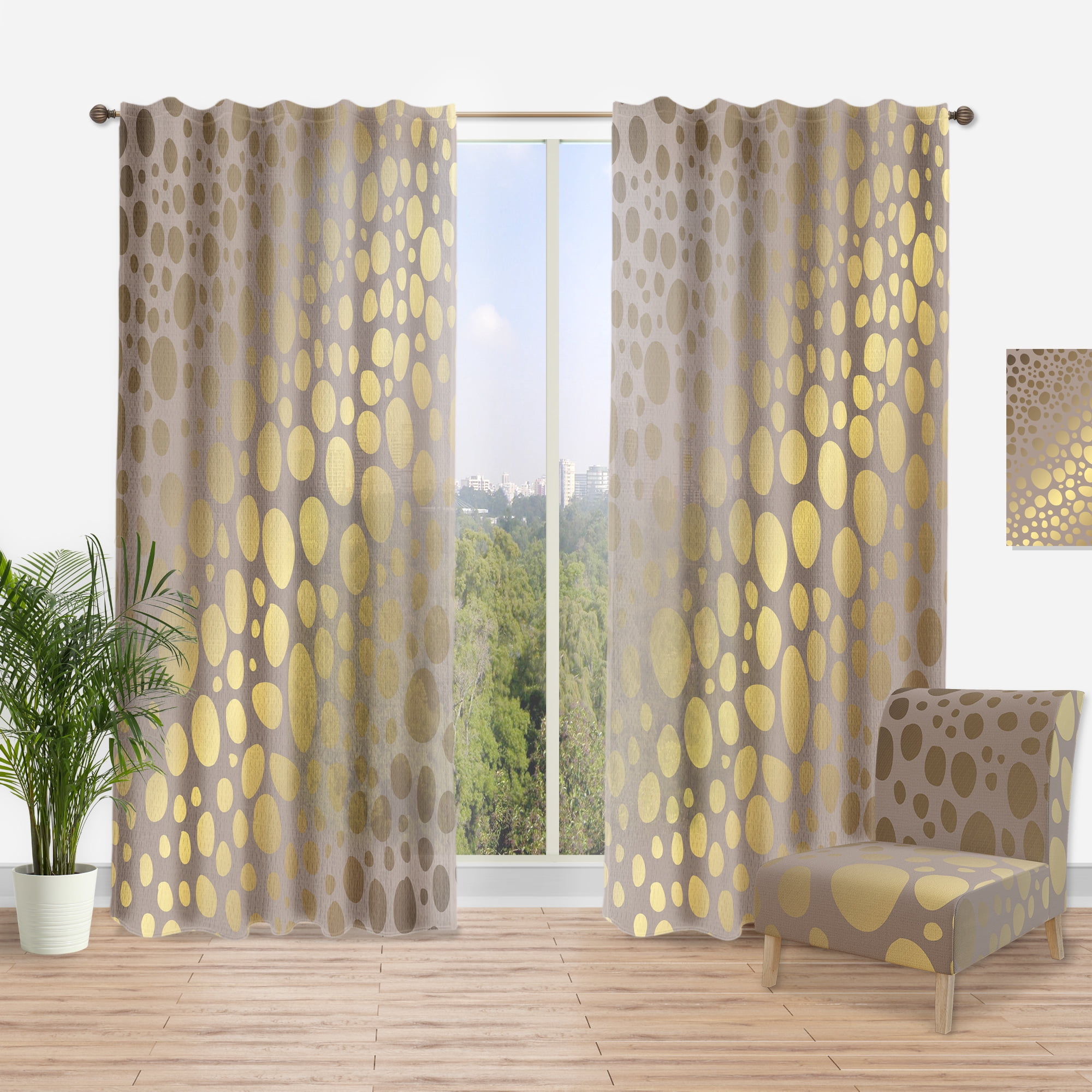 Designart 'Golden Colored Marble Design III' Mid-Century Modern Curtain Panel
