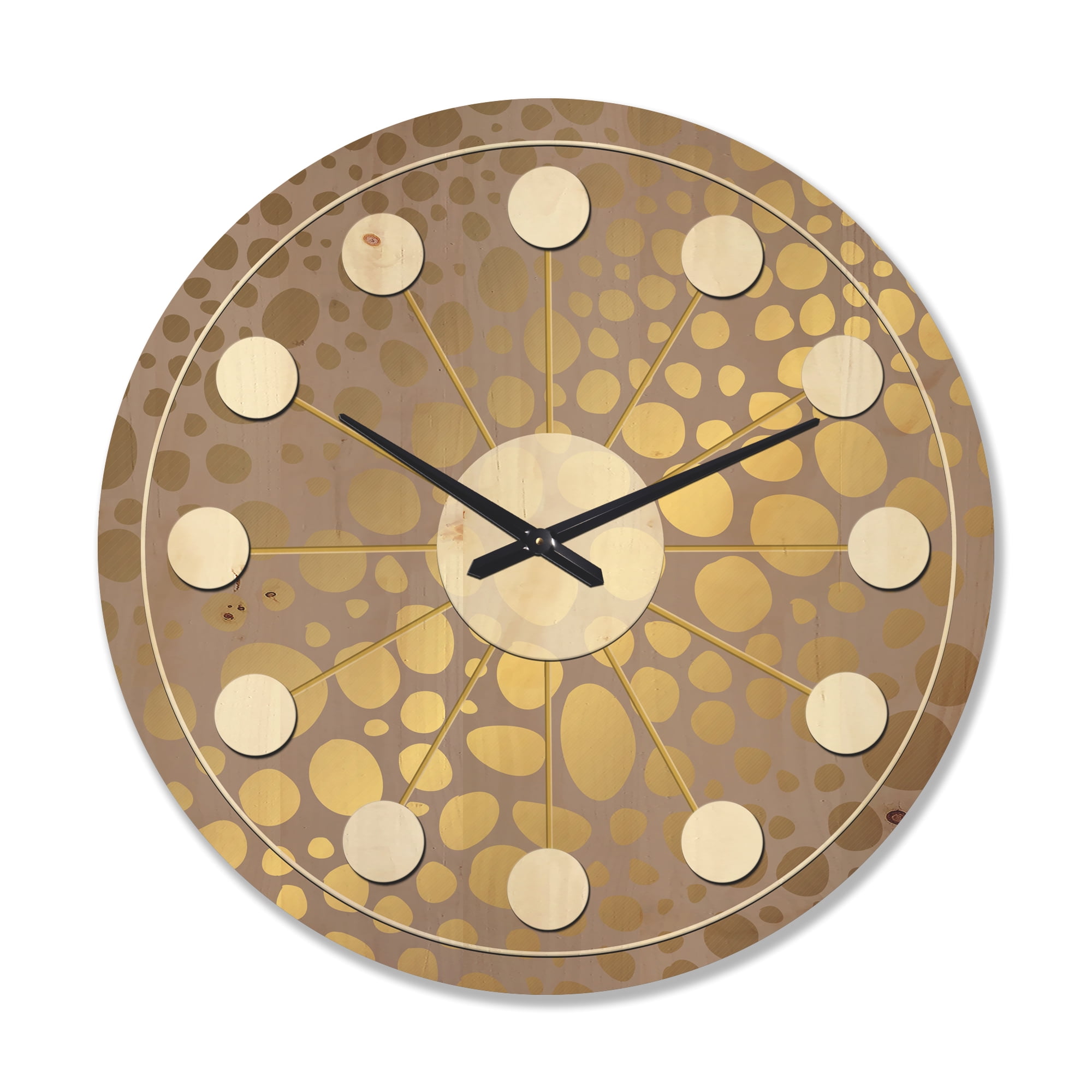Designart 'Golden Colored Marble Design III' Mid-Century Modern Wood Wall Clock