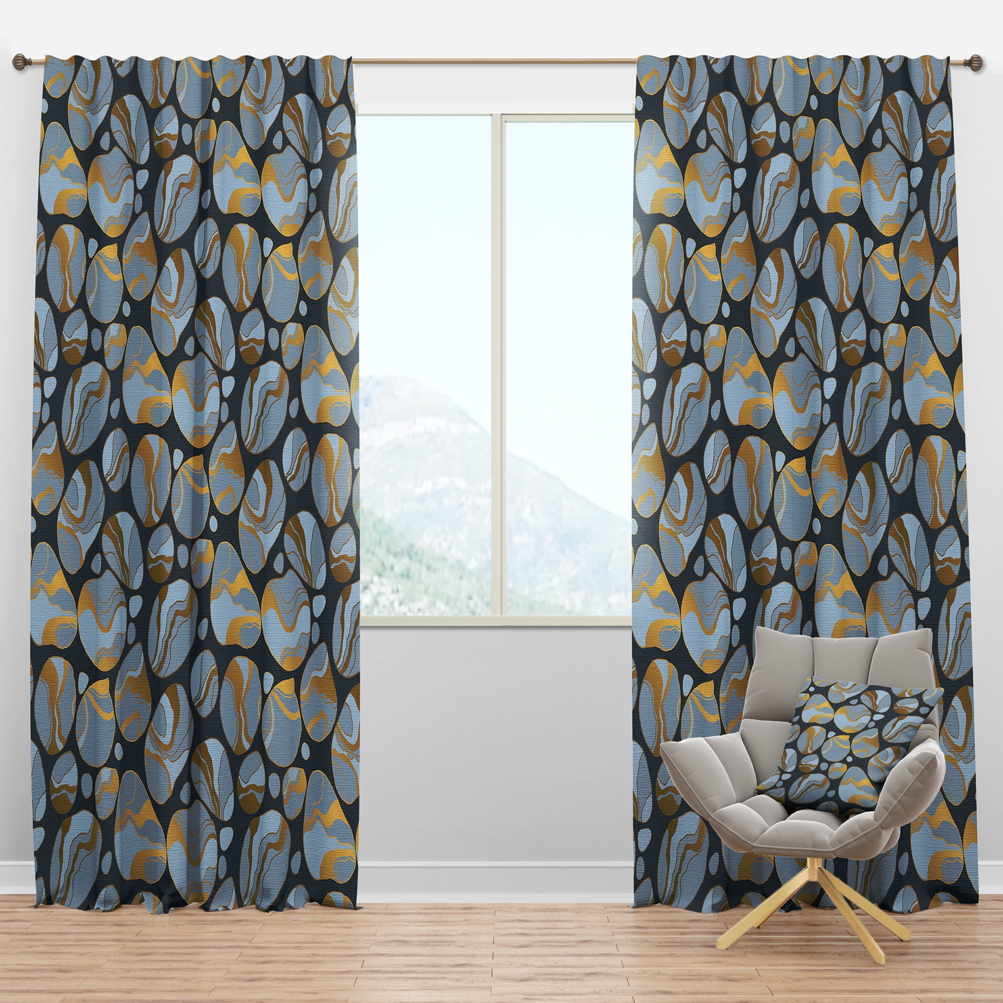Designart 'Golden Colored Marble Design IV' Mid-Century Modern Blackout Curtain Panel