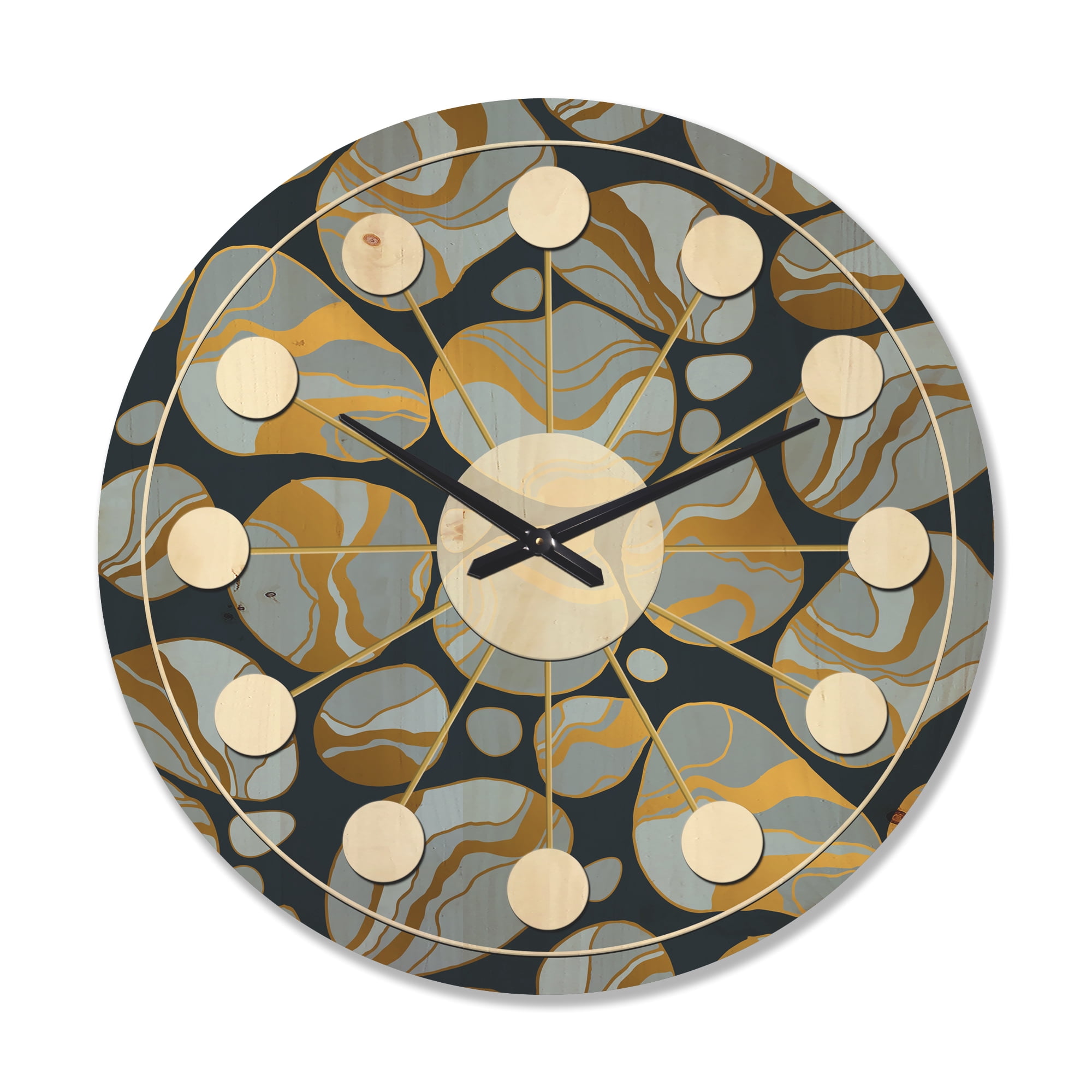 Designart 'Golden Colored Marble Design IV' Mid-Century Modern Wood Wall Clock