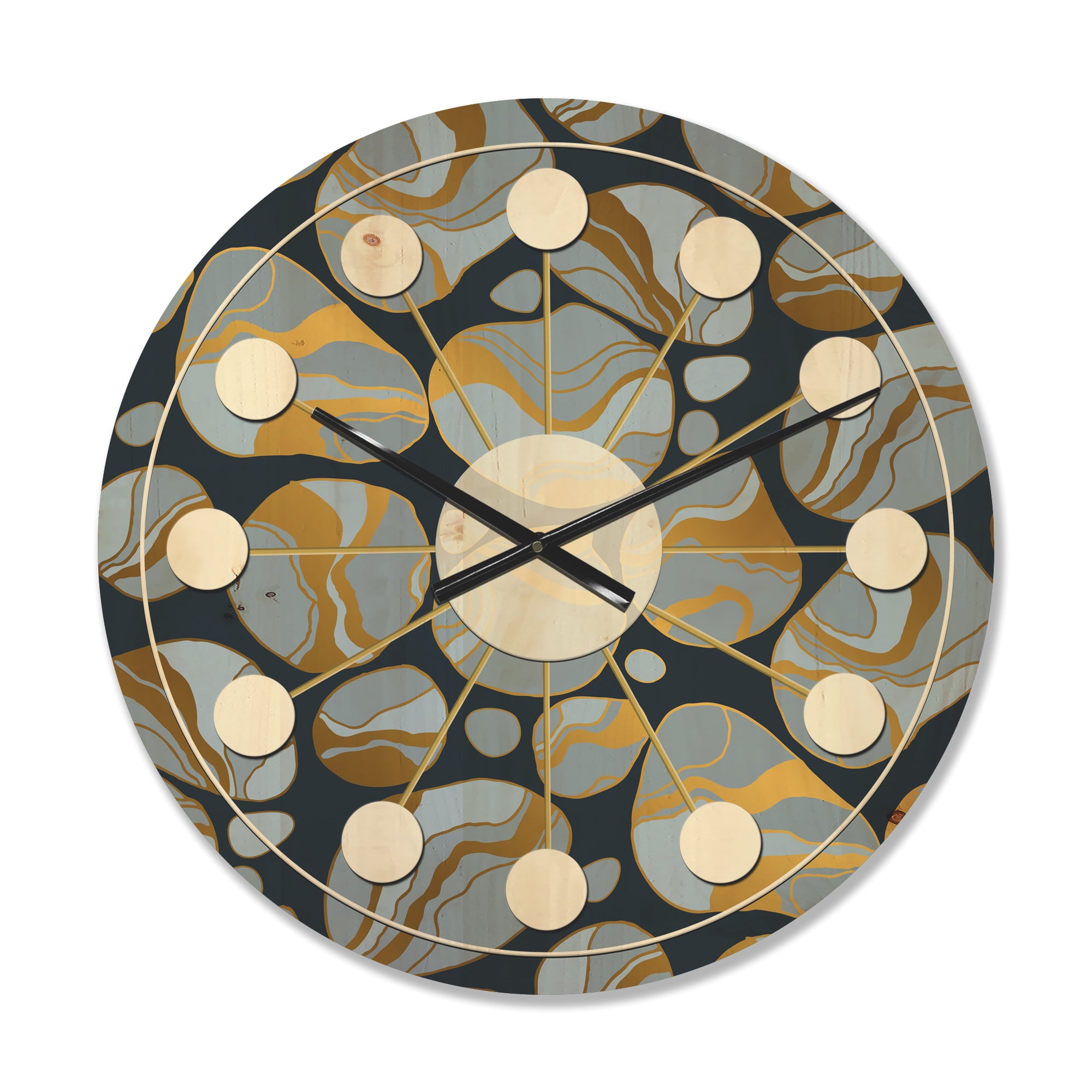 Designart 'Golden Colored Marble Design IV' Mid-Century Modern Wood Wall Clock