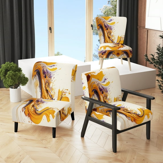 Designart "Golden Colorful Pattern" Upholstered Modern & Contemporary Accent Chair and Abstract Arm Chair - Multiple Color & Pattern