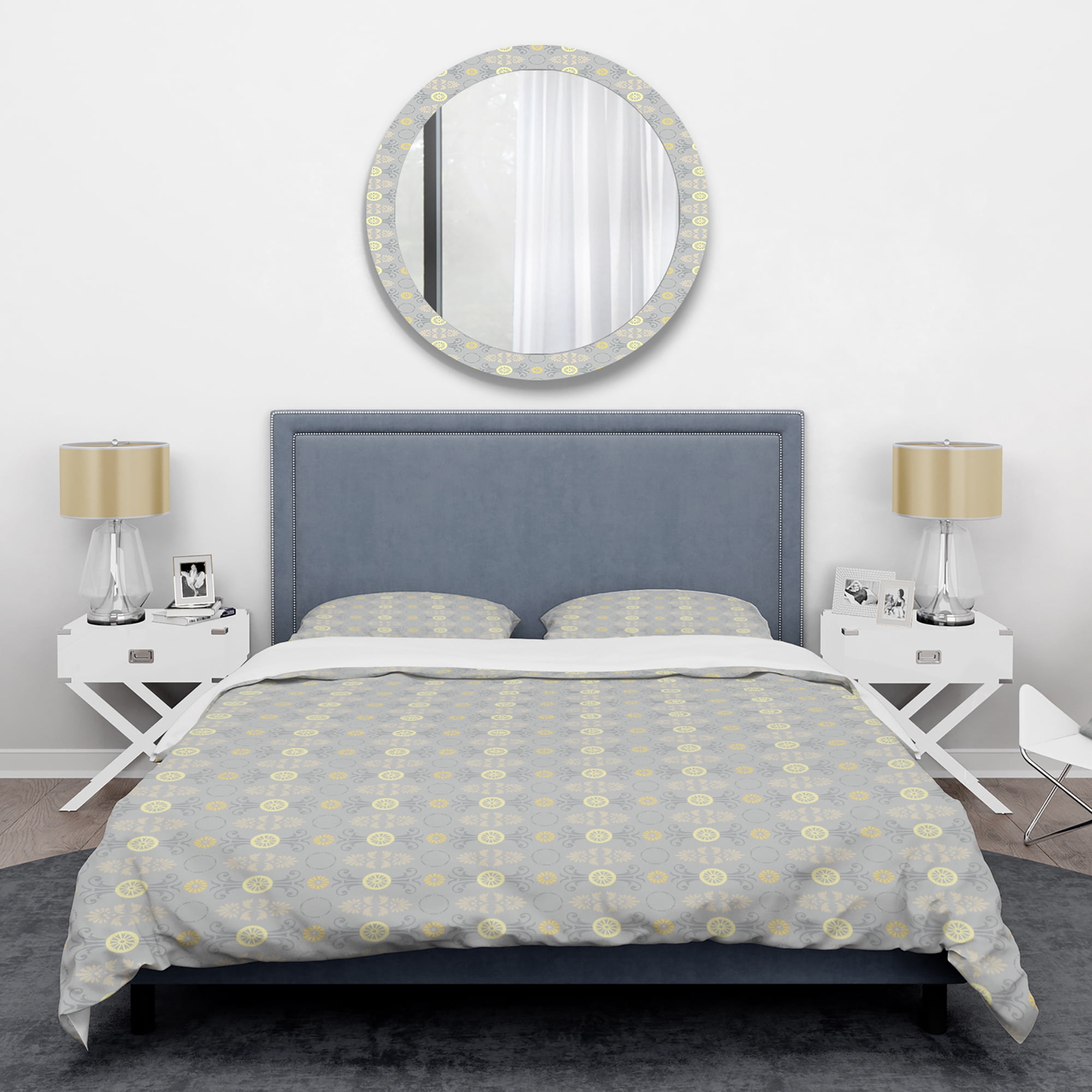 Designart 'Golden Cornflower Pattern' Mid-Century Modern Duvet Cover Set
