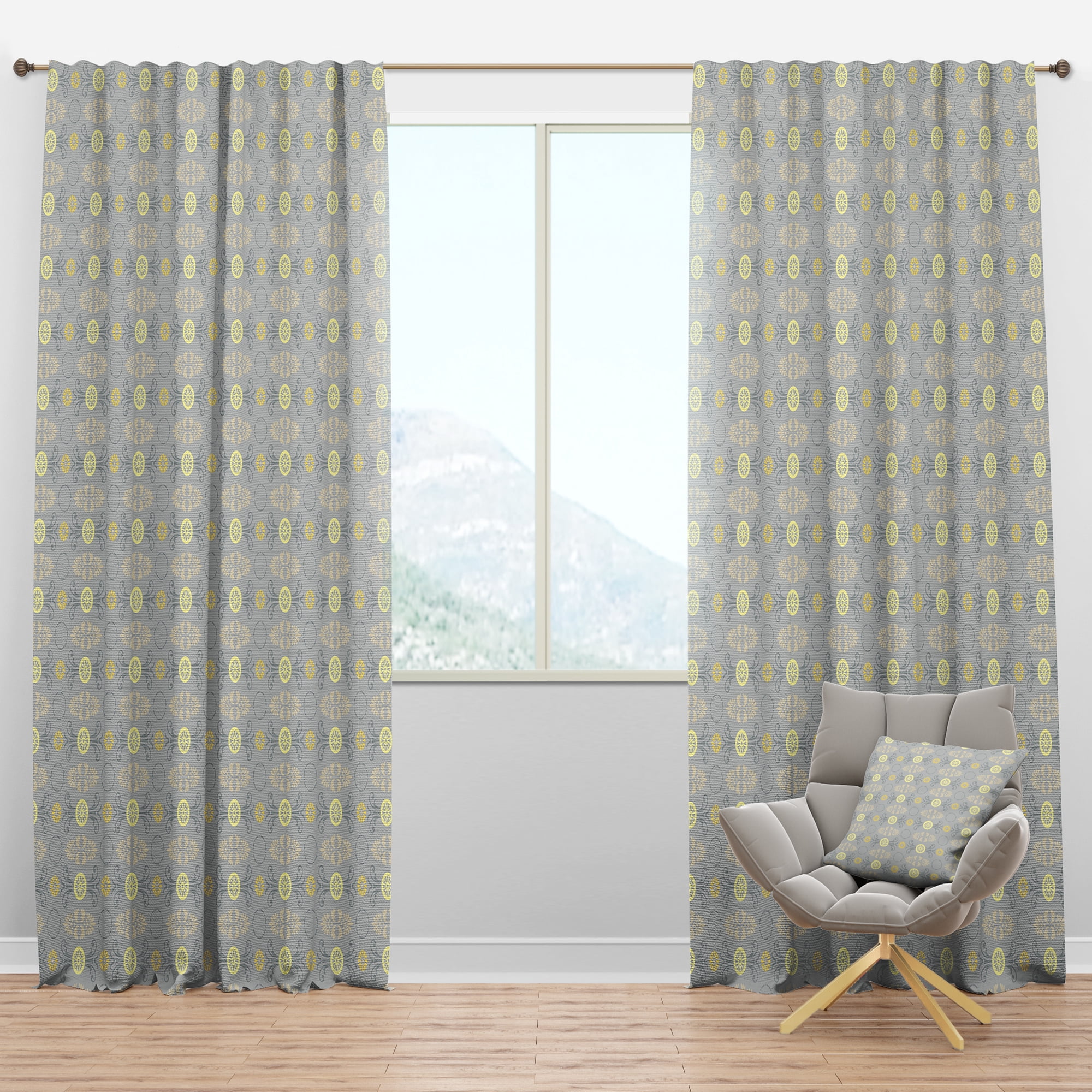 Designart 'Golden Cornflower Retro Pattern' Mid-Century Modern Blackout Curtain Panel