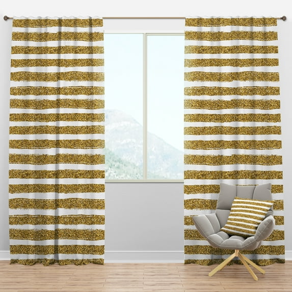 Designart 'Golden Cubics Horizontal Lines ' Mid-Century Modern Blackout Curtain Panel