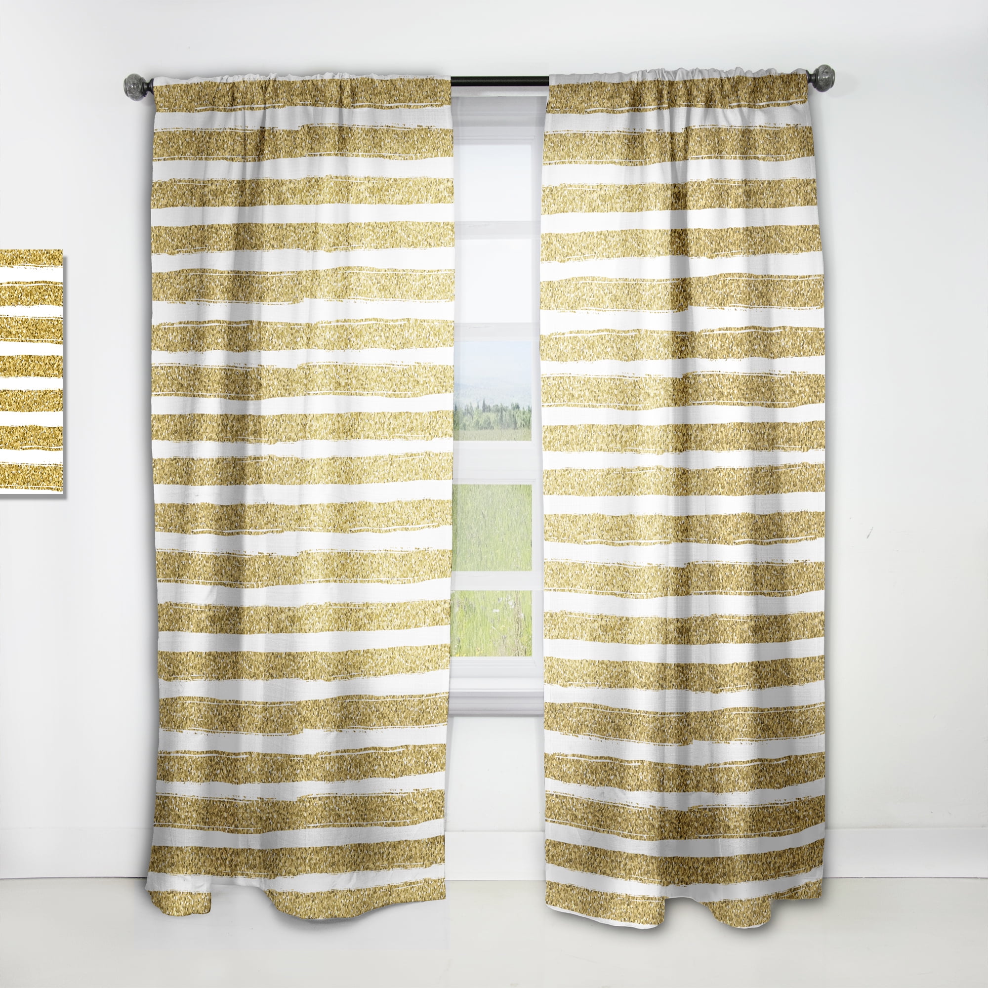 Designart 'Golden Cubics Horizontal Lines ' Mid-Century Modern Curtain Panel