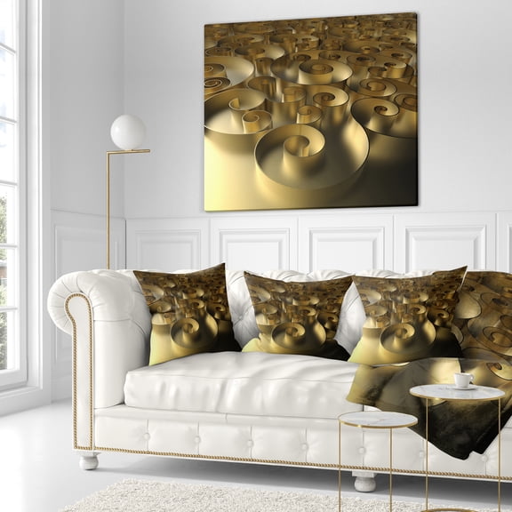 Designart Golden Curly Abstract 3D Design - Abstract Throw Pillow - 16x16