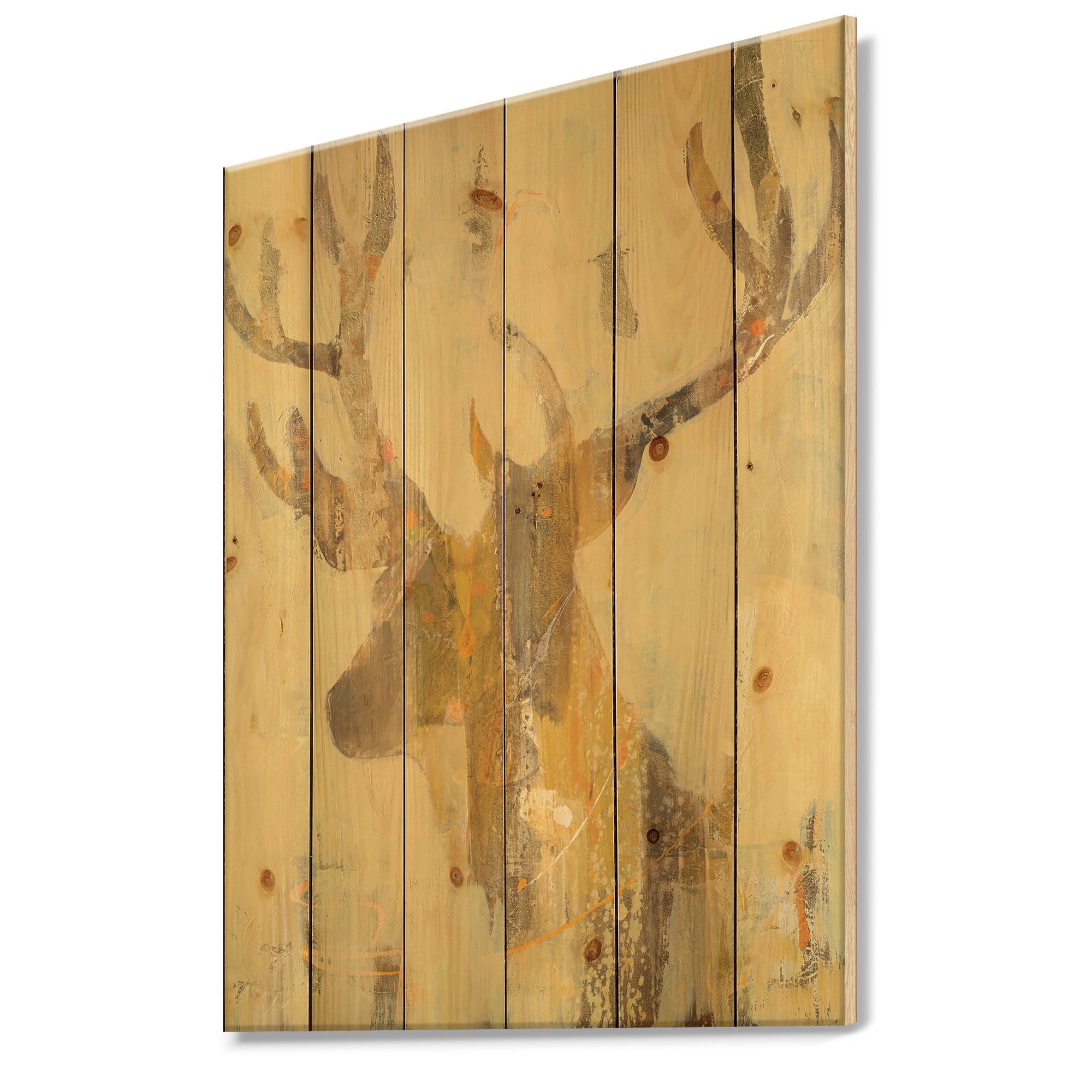 Designart 'Golden Deer II' Modern Farmhouse Print on Natural Pine Wood