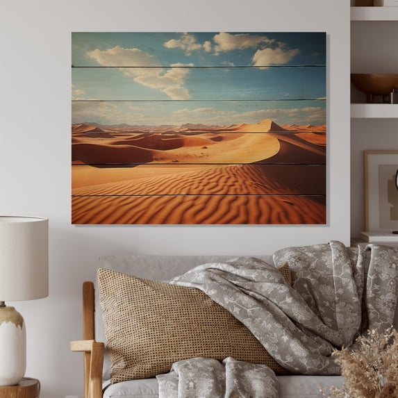 Designart "Golden Desert Beige and Blue Indian Art" Indian Print on Natural Pine Wood