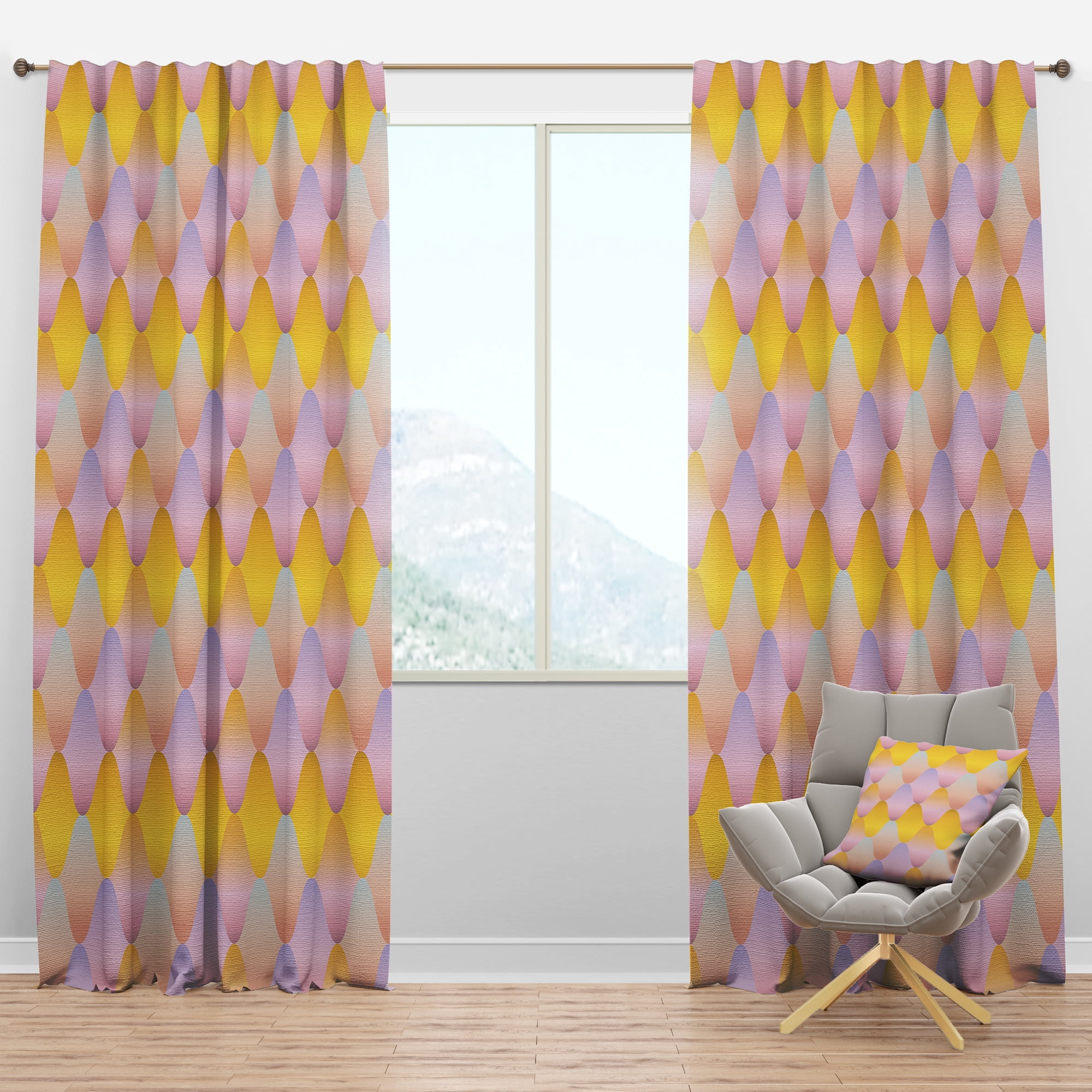 Designart 'Golden Diamond Geometrical Pattern II' Mid-Century Modern Blackout Curtain Panel