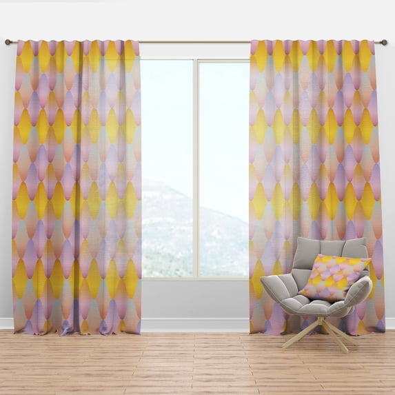Designart 'Golden Diamond Geometrical Pattern II' Mid-Century Modern Curtain Panel