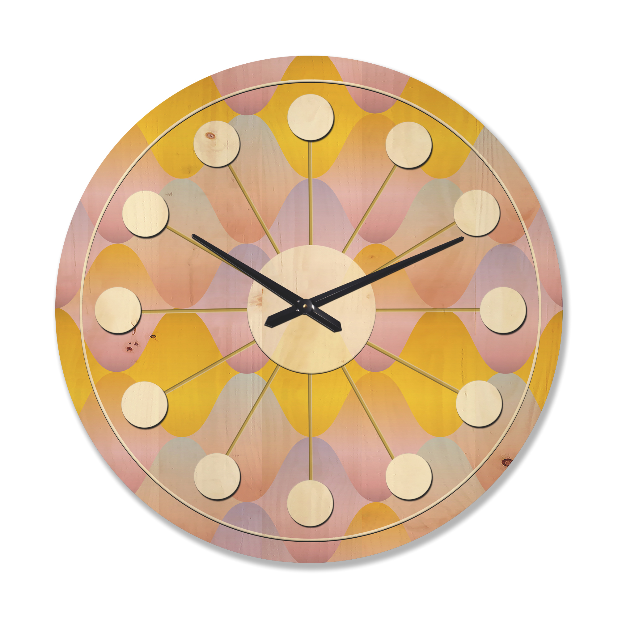 Designart 'Golden Diamond Geometrical Pattern II' Mid-Century Modern Wood Wall Clock