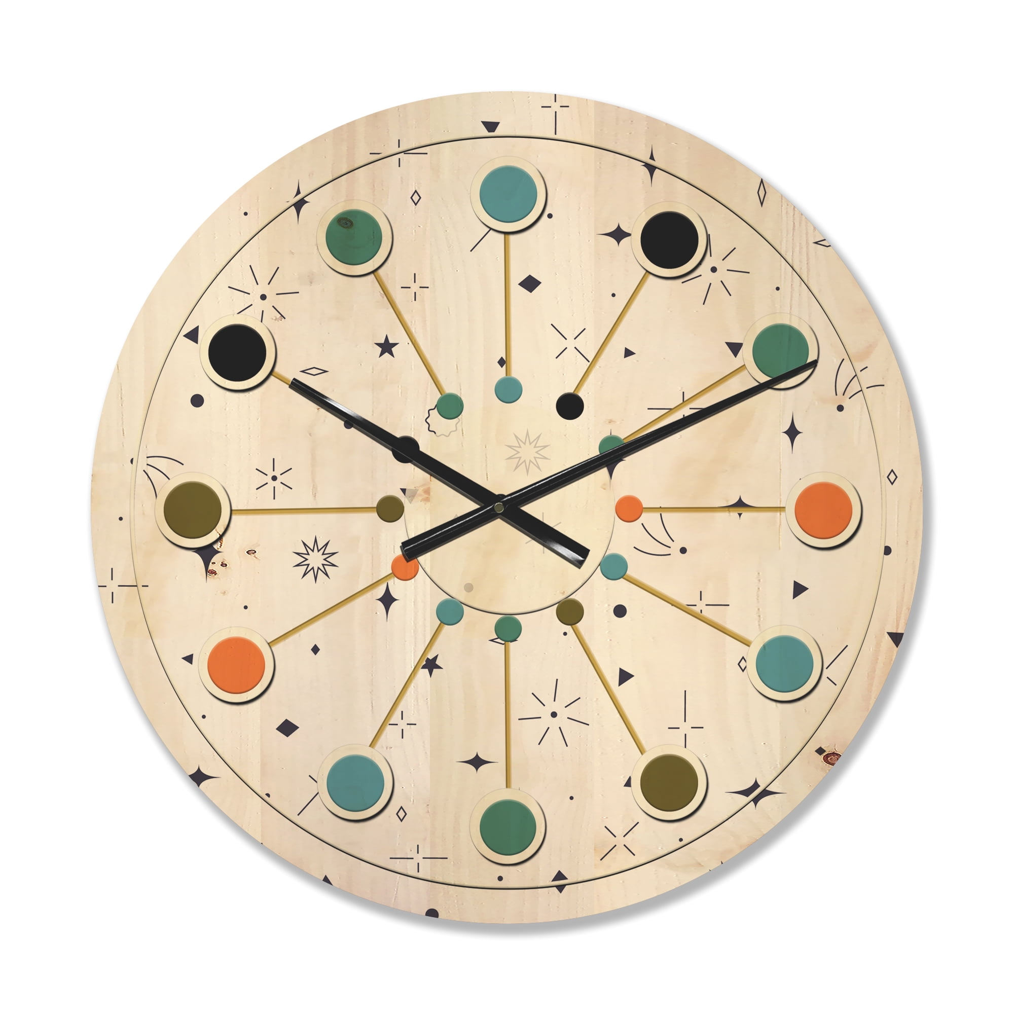 Designart 'Golden Diamond Geometrical Pattern III' Mid-Century Modern Wood Wall Clock