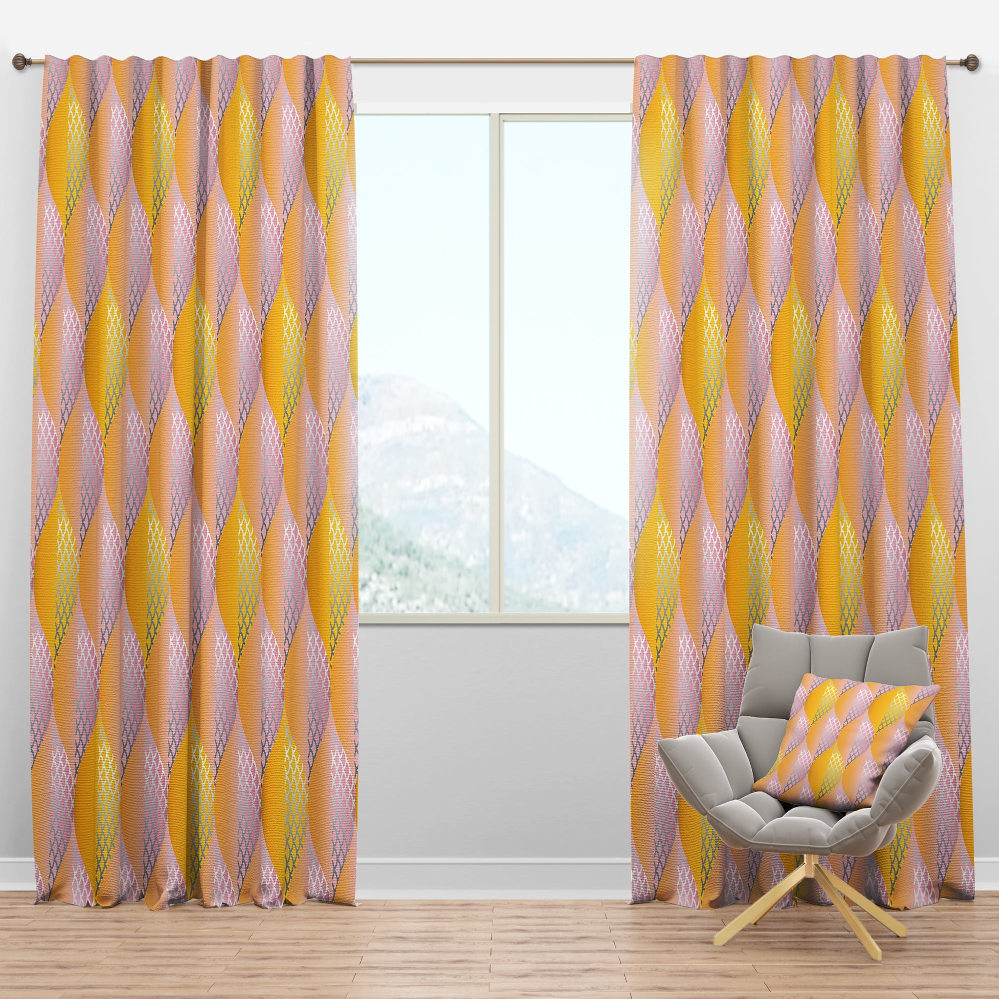 Designart 'Golden Diamond Geometrical Pattern IV' Mid-Century Modern Blackout Curtain Panel