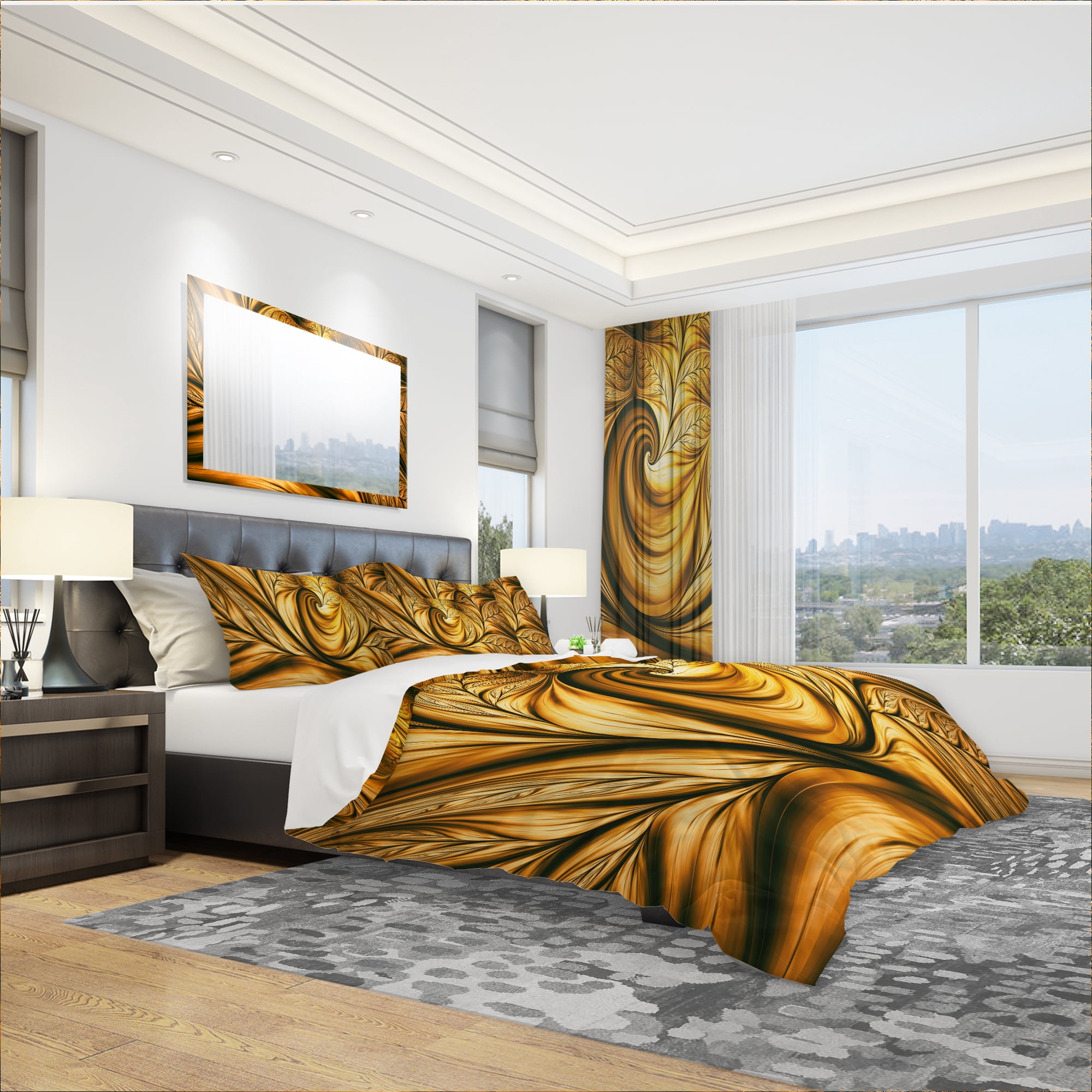Designart 'Golden Dream Abstract' Modern & Contemporary Duvet Cover Set