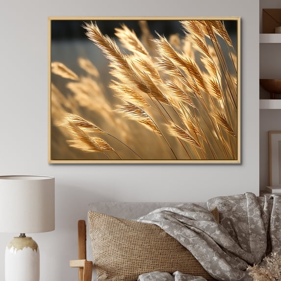 Designart "Golden Dreams In Tall Grass Meadows" Meadow Floater Framed Canvas Art Print