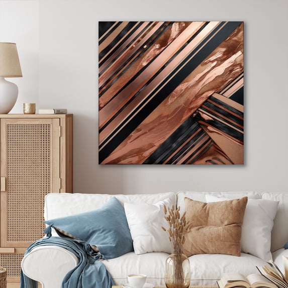 Designart "Golden Essence Embracing Lines I" Abstract Marble Metal Wall Decor