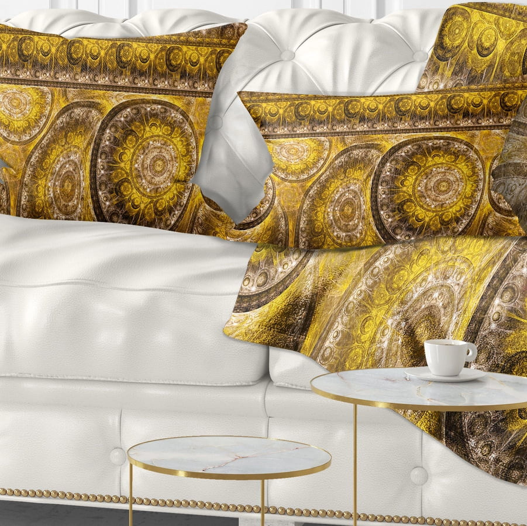 Designart Golden Extraterrestrial Life Cells - Floral Throw Pillow - 12x20