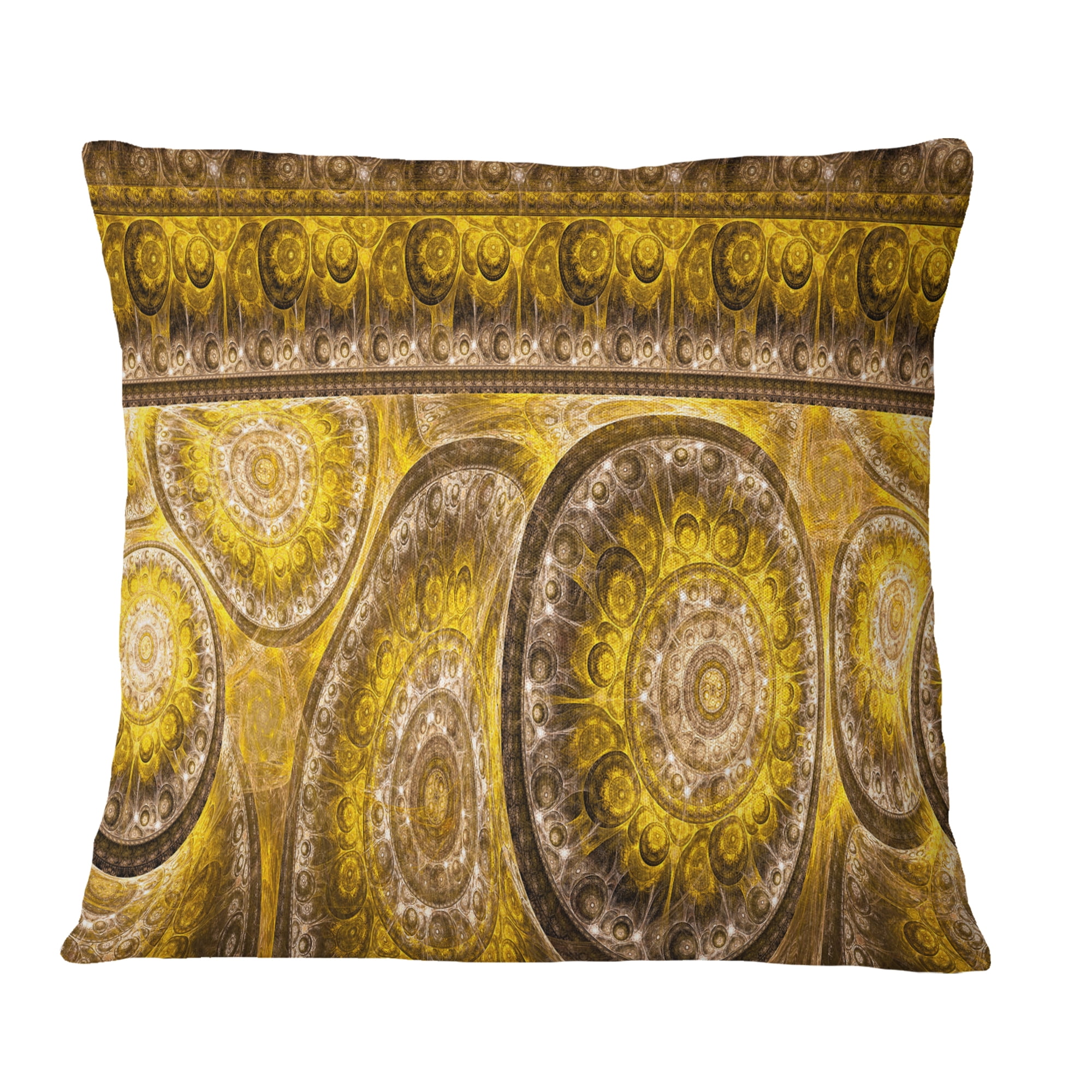 Designart Golden Extraterrestrial Life Cells - Floral Throw Pillow - 18x18