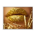 thumbnail image 1 of Designart 'Golden Female Lips' Modern Framed Canvas Wall Art Print, 1 of 5